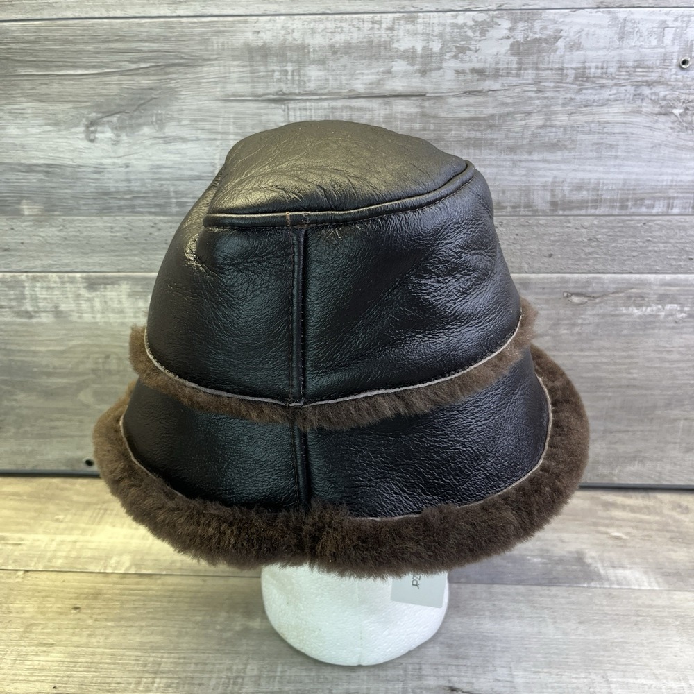 Harssidanzar Winter Fishing Hats S Men Or Women Lambskin Shearling Leather Nwt - Picture 3 of 11